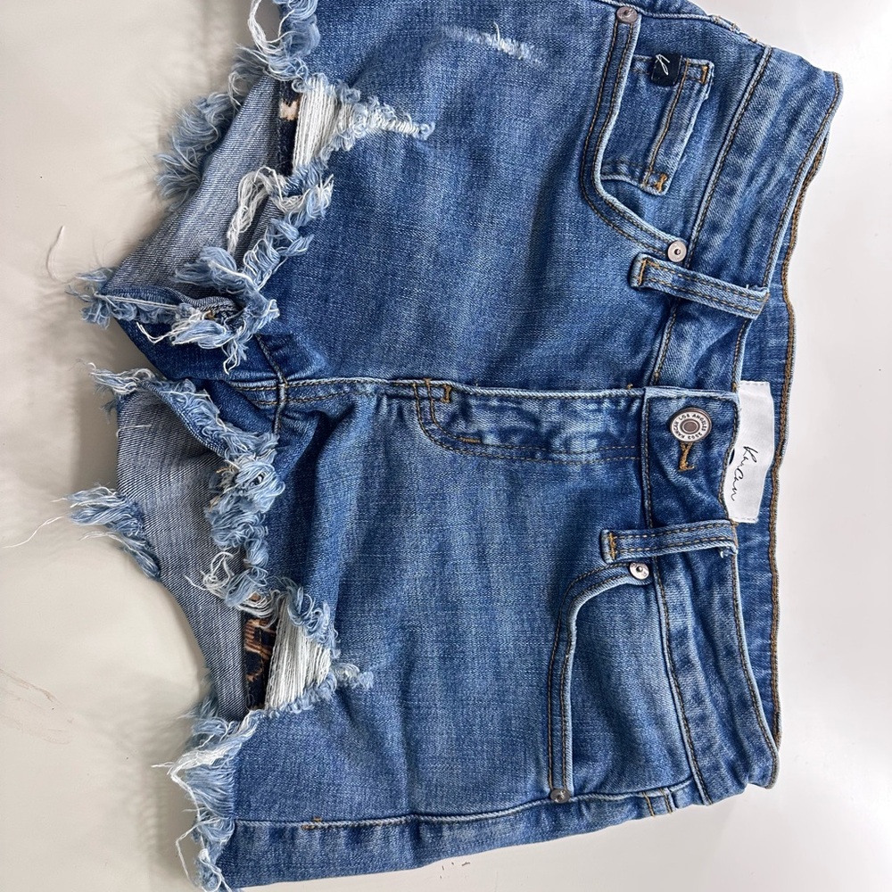 KanCan Frayed Hem Jean Shorts - Blue
